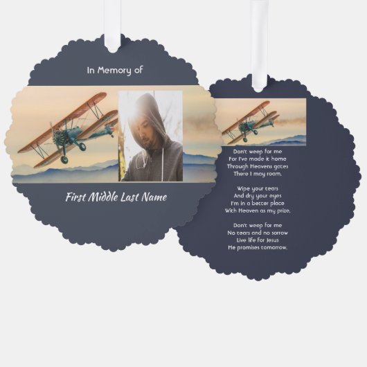 Carte Décorative Souvenir Mémorial Chrétien Nuages Biplan Ciel (Recto/Verso)