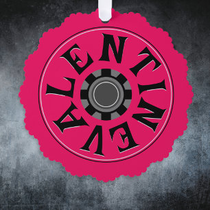 Carte Décorative Steampunk Roue Rouge Cog Saint Valentin ronde