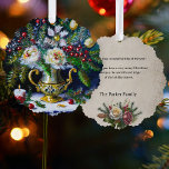 Carte Décorative Style vintage Noël Floral Vie morte avec pin<br><div class="desc">Jolie composition florale artistique avec des verdures,  des fleurs blanches saintes et mélangées dans un lanceur orné d'or,  dans le style d'une vieille peinture à l'huile maîtresse. Le dos présente un graphisme floral complémentaire et un texte éditable sur un arrière - plan sepia artisan.</div>