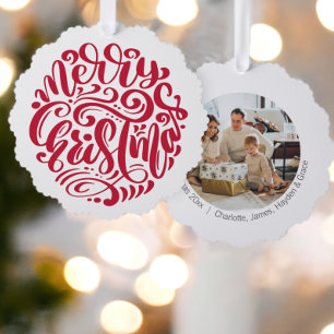Carte Décorative Typographie de Noël rouge Photo personnalisée