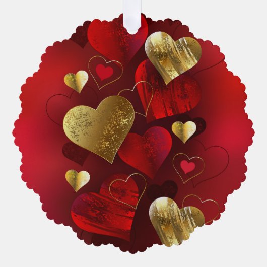 Carte Décorative Valentines dorées et rouges (Recto)