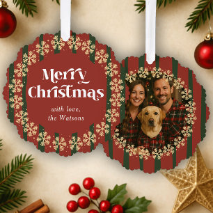 Carte Décorative Vintage Rouge Vert Plaid Motif famille Photo Noël