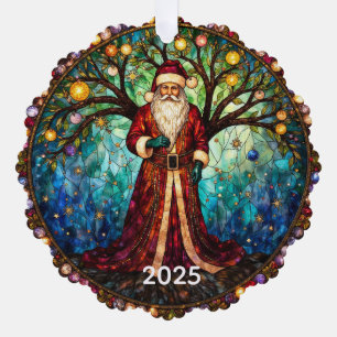 Carte Décorative Vitrail Père Noël Arbre de vie de Noël