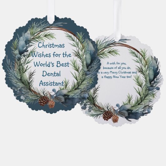 Carte Décorative Voeux de Noël Verdure Wreath Dental Assistant (Recto/Verso)