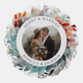 Carte Décorative Wreath de Noël moderne | Photo mariée et joyeuse (Recto)