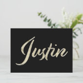 Carte d'écriture main en or blanc Justin (Debout devant)