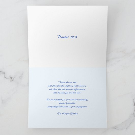 Carte d'écriture sainte d'appréciation de pasteur (Intérieur)