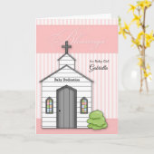 Carte Dédication pour bébés en rose pour filles avec cha (Fleur jaune)