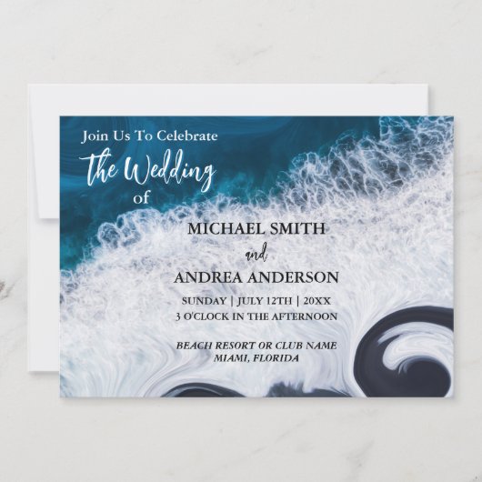 Carte Deep Blue Ocean Waves Modern Beach Wedding Code QR (Devant)