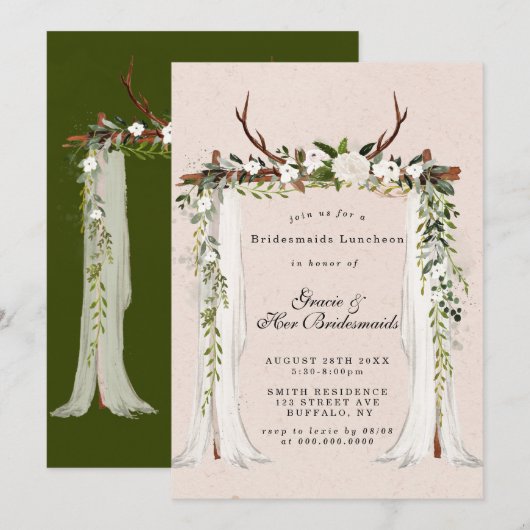 Carte Deer Antlers Canopy Bridesmaids Luncheon Invitatio (Devant / Derrière)