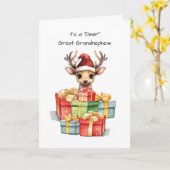 Carte Deer Great Grand-neveu mignon Piles de Noël Aimer (Fleur jaune)
