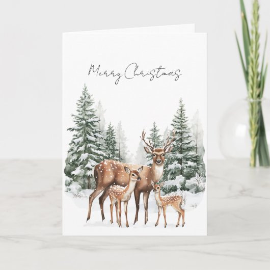 Carte Deer in Snow Christmas Pine Trees (Devant)