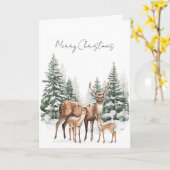 Carte Deer in Snow Christmas Pine Trees (Fleur jaune)