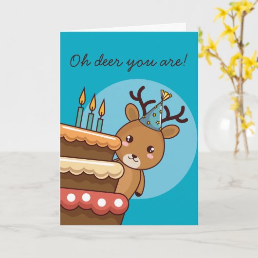 Carte Deer Pun Joyeux anniversaire (Fleur jaune)