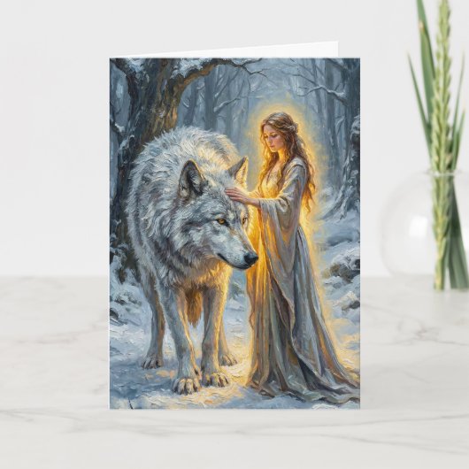 Carte Déesse de l'hiver & Loup Blanc (Devant)