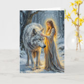 Carte Déesse de l'hiver & Loup Blanc (Fleur jaune)