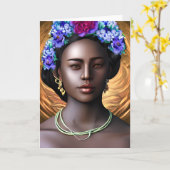 Carte Déesse noire | African-American Woman AI Art (Fleur jaune)