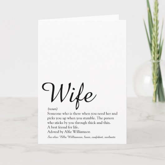 Carte Définition de femme Chic Script Noir et Blanc (Devant)