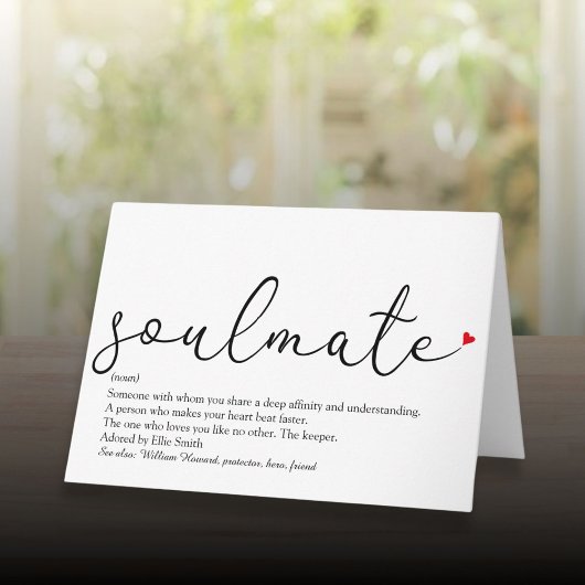 Carte Définition de l'âme sœur avec écriture amour cœur
