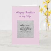 Carte Définition de l'Humour Relax pour femme d'annivers (Fleur jaune)