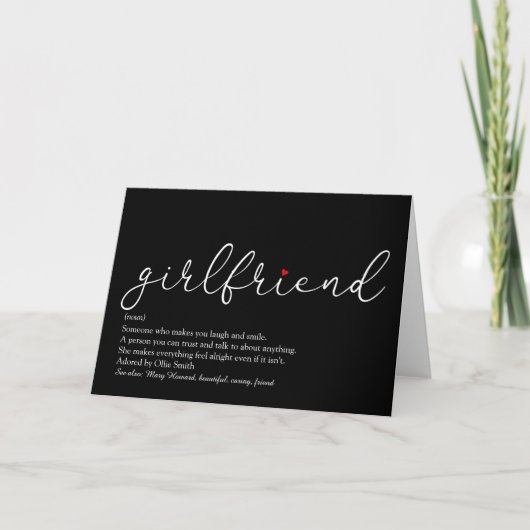 Carte Définition de petite amie Script Cœur d'amour (Devant)