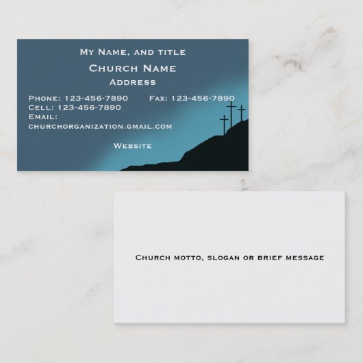 Carte d'église/pasteur, 3 croix sur la colline, (Devant / Derrière)