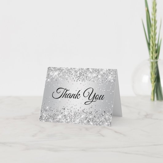 Carte Dégradé Argent Pailleté Merci (Devant)