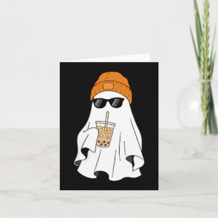 Carte Déguisement d'Halloween de fantôme buvant un café
