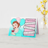 Carte Dégustation de la dame rétro avec du vin Joyeux Hu (Fleur jaune)