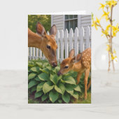 Carte Déjeuner Doe et Fawn manger Hosta (Fleur jaune)