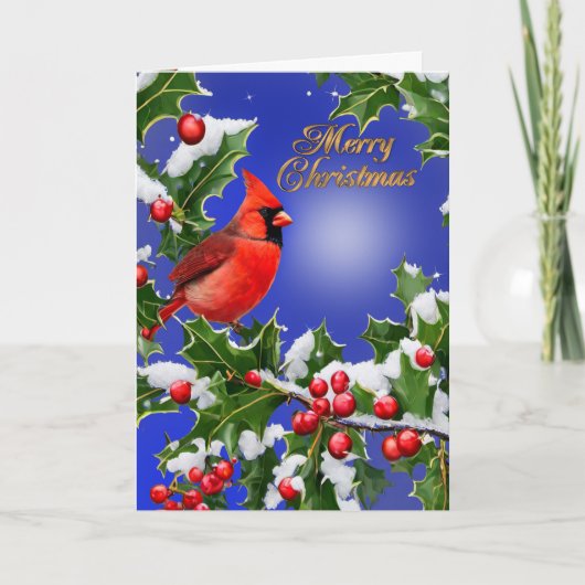 Carte d'élégance de Noël rouge cardinal oiseau sai (Devant)
