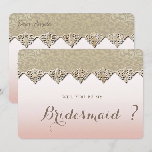 Carte d'élégante demoiselle d'honneur en damassé c (Devant / Derrière)