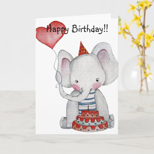 Carte d'éléphant d'anniversaire (Fleur jaune)