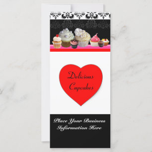 Carte DÉLICIEUX CUPCAKES DESERT SHOP, Rouge Orange Noir