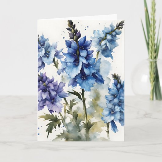 Carte Delphinium - Fleurs aquarelles (Devant)