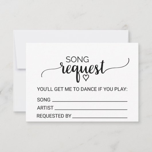 Carte Demande de chanson de mariage en calligraphie noir (Devant)