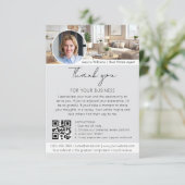 Carte Demande de commentaire avec code QR photo grise Me (Debout devant)