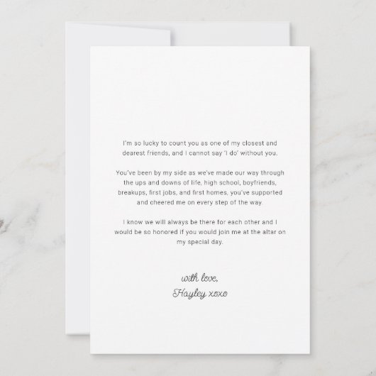 Carte Demande de Demoiselle d'Honneur en Photo à Plat (Dos)