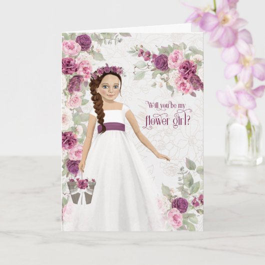 Carte Demande de Fille aux Fleurs Prune Ranunculus (Orchidée)