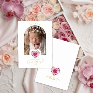 Carte Demande de parrain et marraine avec un cœur floral