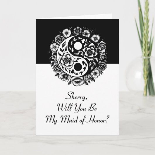 Carte Demande de témoin de mariage Floral Yin Yang (Devant)