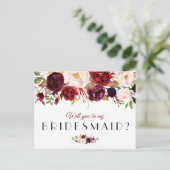 carte demande demoiselle d'honneur florale bordeau (Debout devant)
