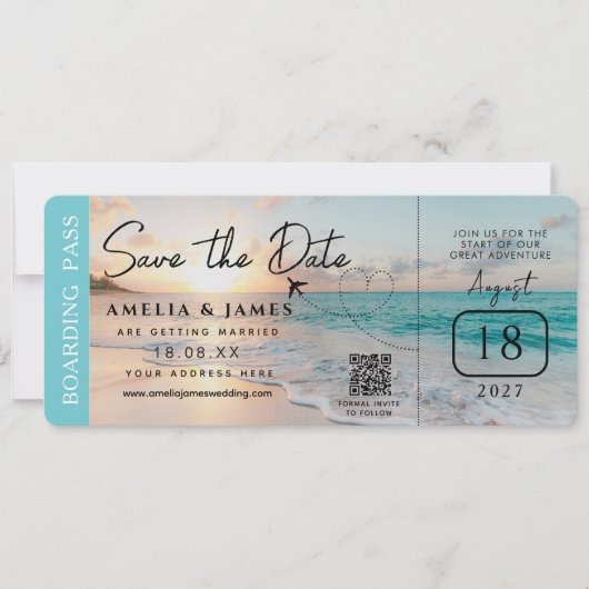 Carte d'embarquement à la plage Enregistrer la dat (Devant)
