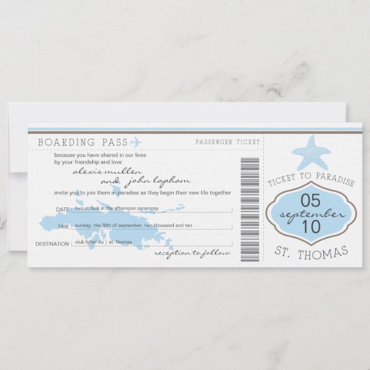Carte d'embarquement au faire-part de mariage de (Devant)