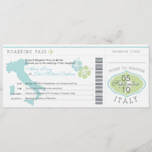 Carte d'embarquement au faire-part de mariage de