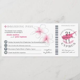 Carte d'embarquement au faire-part de mariage de
