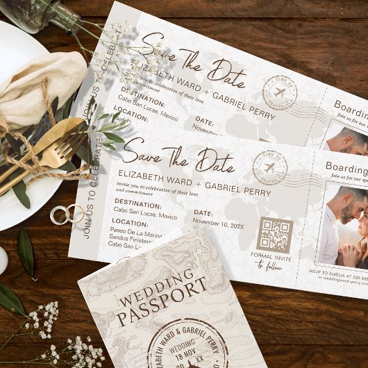 Carte d'embarquement beige Code QR de mariage de d