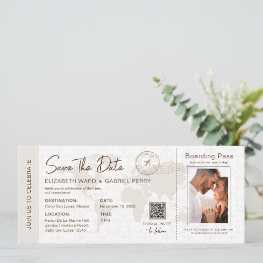 Carte d'embarquement beige Mariage de voyage Code (Debout devant)