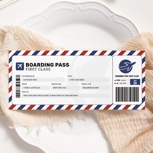 Carte d'embarquement Billet cadeau voyage avion