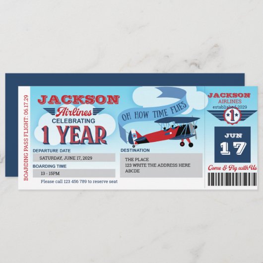 Carte d'embarquement, billet d'avion, Time Flies,  (Devant / Derrière)